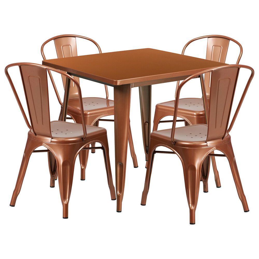 Flash Furniture 5-Piece Metal Table Set in Copper, , large