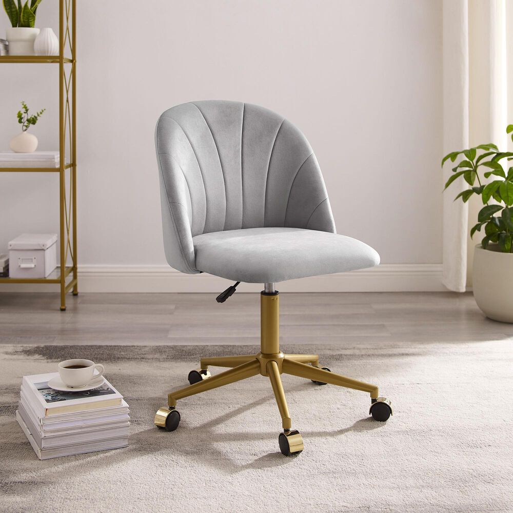 Linon Home Decor Adalynn Swivel Desk Chair with Gray Cushion in Gold, , large