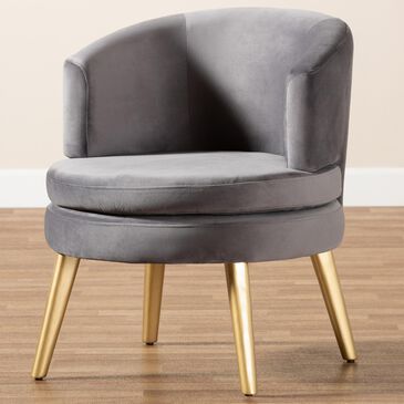 Baxton Studio Baptiste Accent Chair in Grey Velvet and Gold, , large