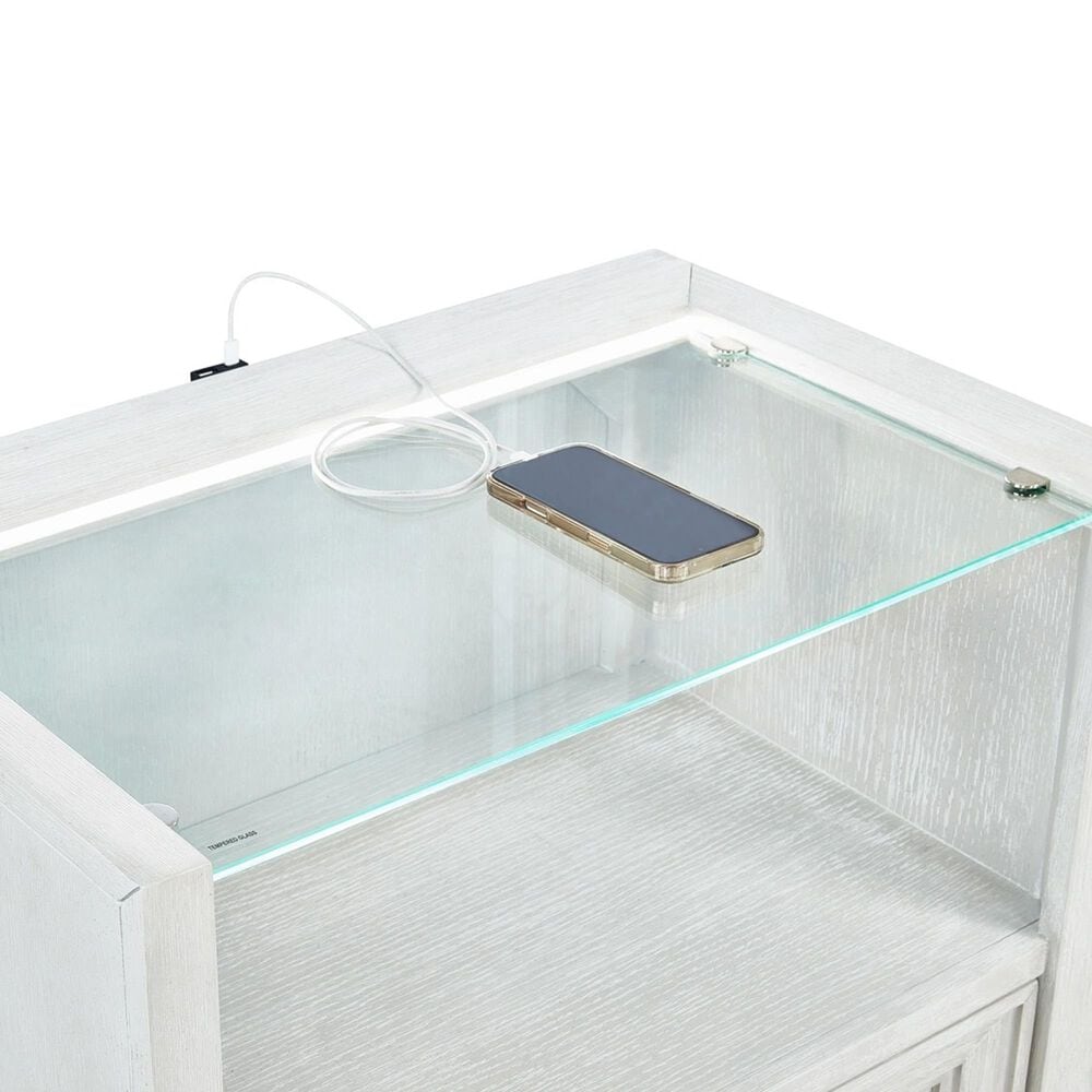 Sasha Lee 1-Drawer Wood and Glass Nightstand with LED Lighting in Brushed White, , large