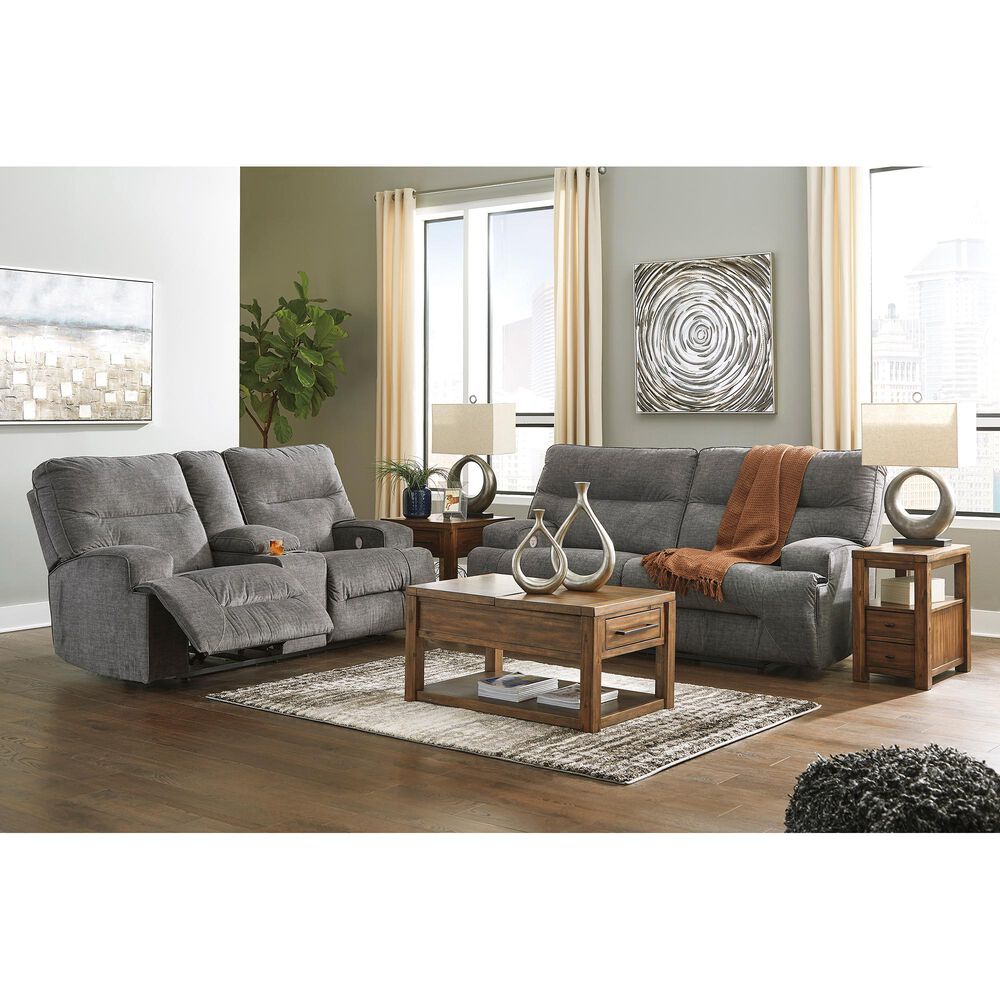 Benchcraft Coombs Double Power Reclining Loveseat with Console in Charcoal, , large