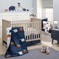 Lambs and Ivy Playful Elephant Baby Fitted Crib Sheet in White, Caramel and Indigo Blue, , large
