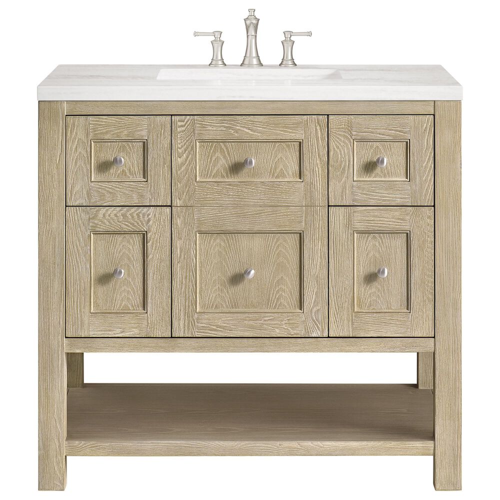 James Martin Vanities Breckenridge 36&quot; Single Vanity in Whitewashed Oak with 3 cm Arctic Fall Solid Surface Top, , large