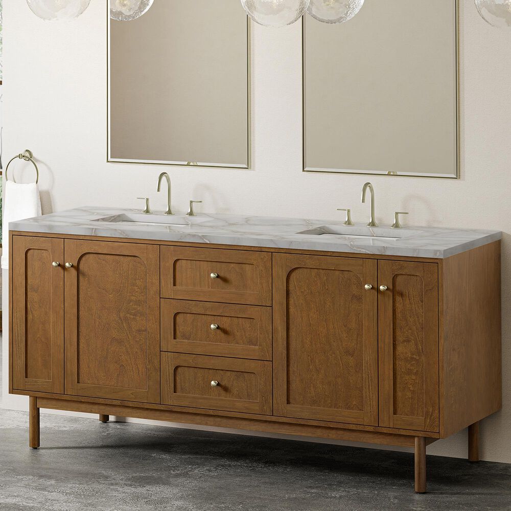 James Martin Laurent 72" Double Bathroom Vanity in Honey Oak with 3 cm Victorian Silver Silestone Top and Rectangular Sinks, , large