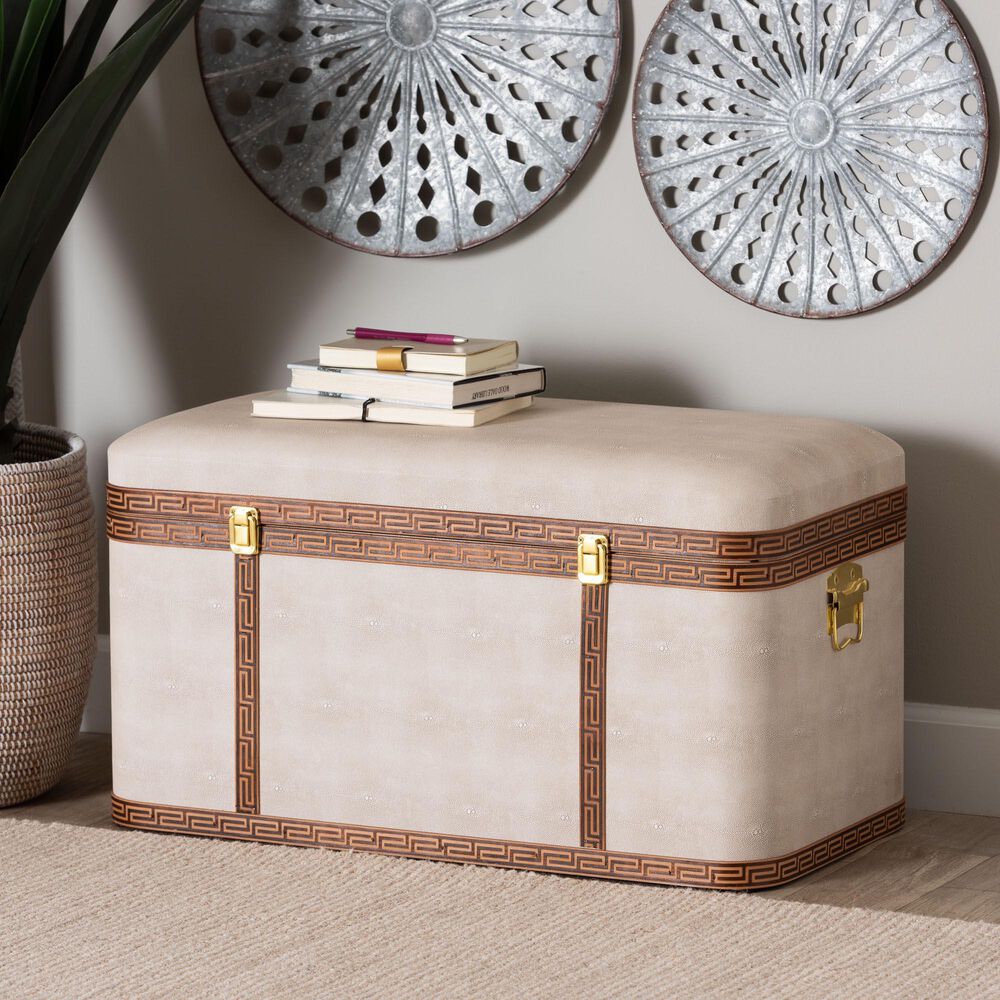 Baxton Studio Brenner Storage Trunk in Beige, , large
