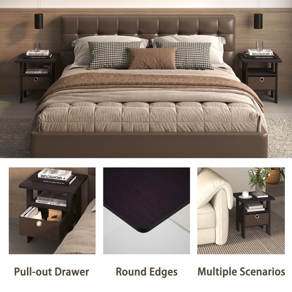 HOMLUX 2-Piece 1-Shelf End Table with Bin Drawer in Dark Walnut, , large