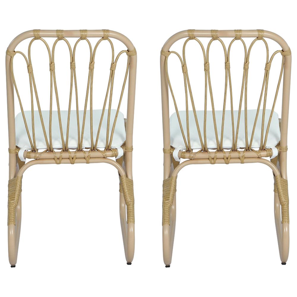Hearth and Haven Outdoor PE Wicker Dining Chair with White Cushion in Natural &#40;Set of 2&#41;, , large