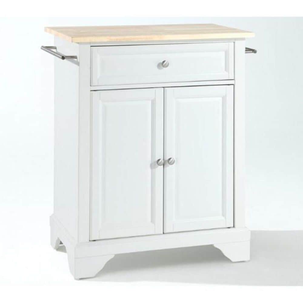 Crosley Furniture Lafayette Natural Wood Top Portable Kitchen Island in White, , large