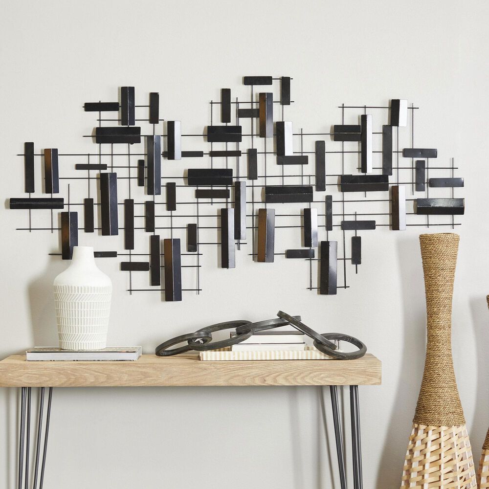 Maple and Jade 30&quot; x 60&quot; Geometric 3D Stripes Wall Decor in Matte Black, , large