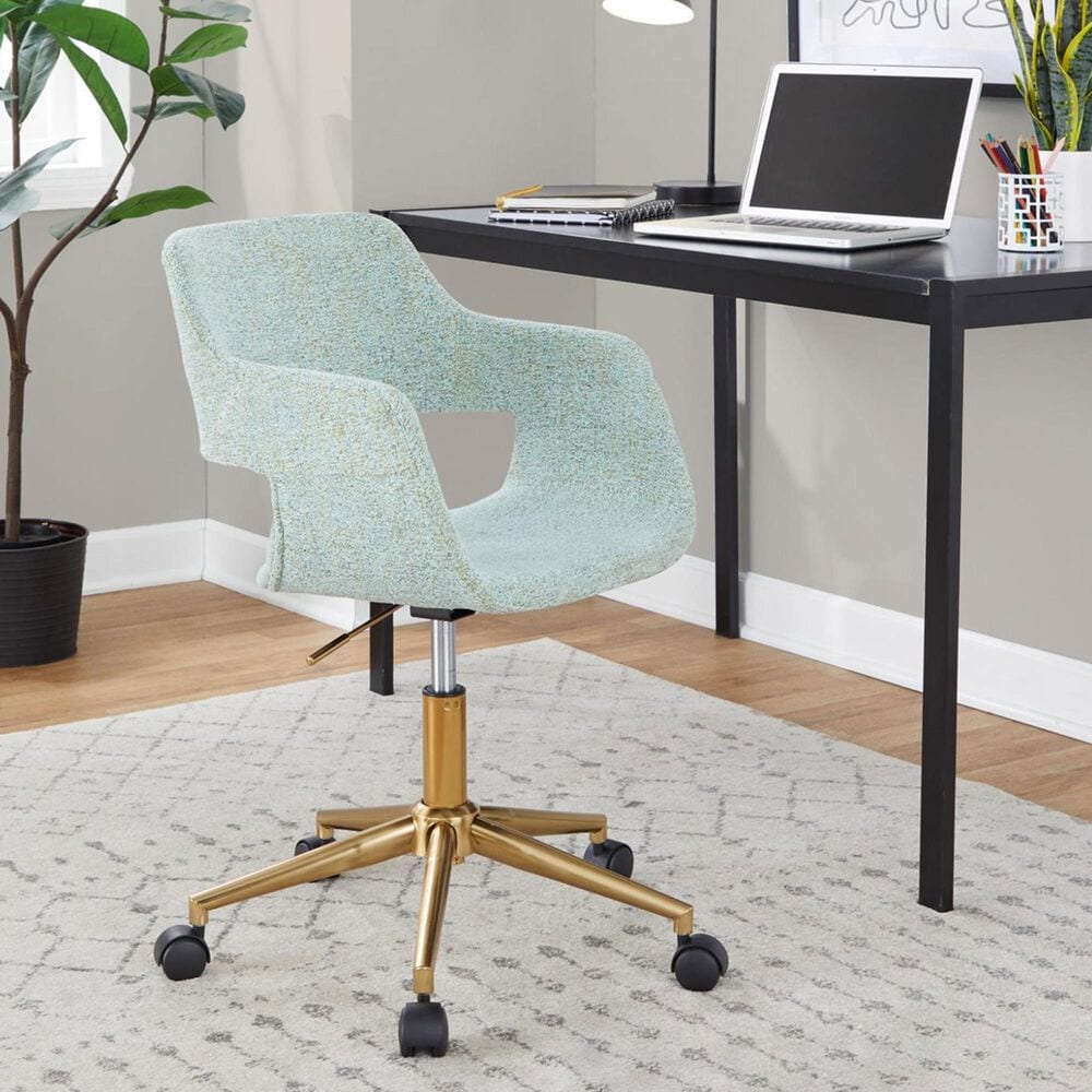 Lumisource Margarite Task Chair with Light Green Fabric Cushion in Gold, , large