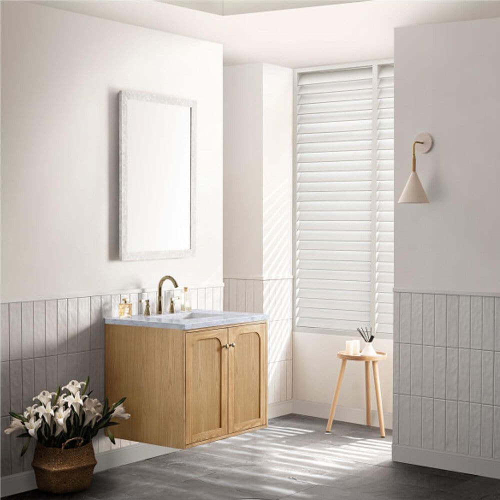 James Martin Vanities Laurent 30&quot; Single Bathroom Vanity in Light Natural Oak with 3 cm Carrara White Marble Top and Rectangular Sink, , large
