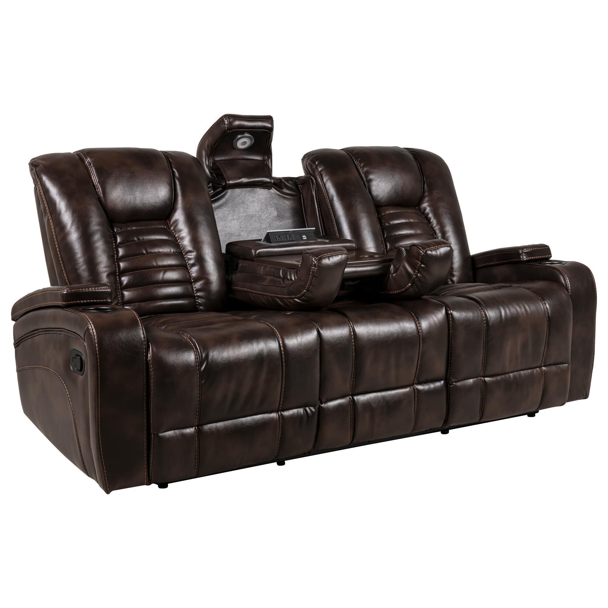 Dual reclining sofa with deals drop down table