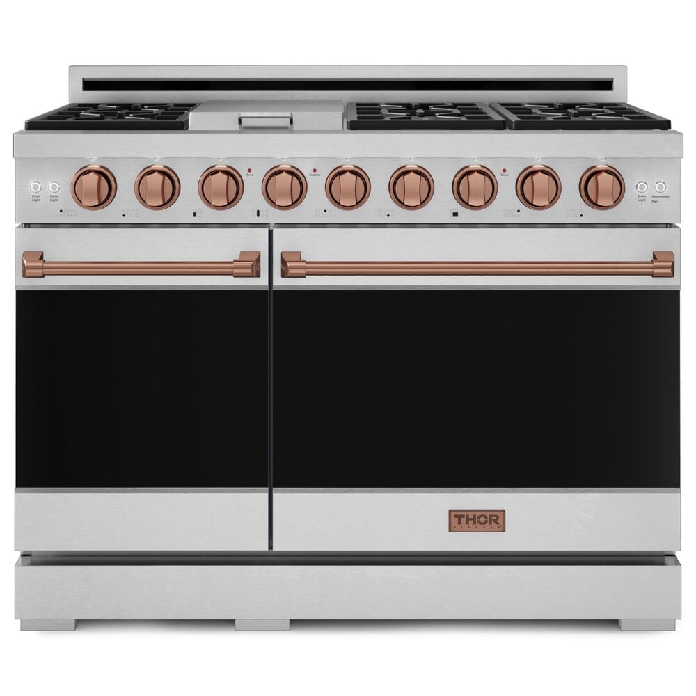 THOR KITCHEN Gordon Ramsay 6.8 Cu. Ft. 48" Professional Liquid Propane Range with Rose Gold Handle Kit in Stainless Steel, , large