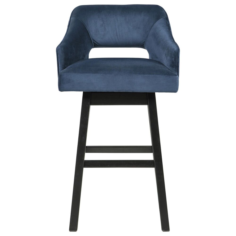 Signature Design by Ashley Tallenger 31" Swivel Barstool with Velvet Blue Cushion in Dark Brown, , large
