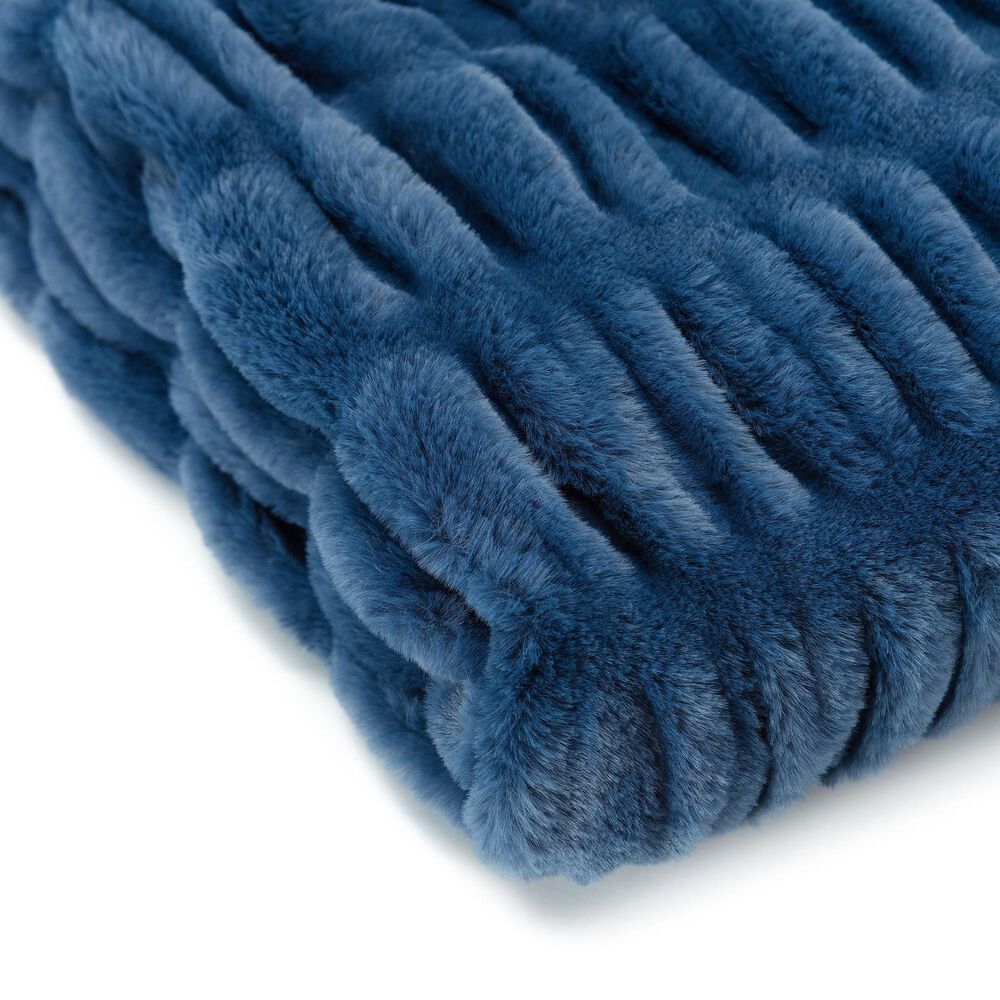 50&quot; x 65&quot; Ruched Faux Fur Throw Blanket in Blue, , large