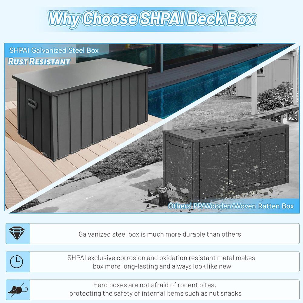 Hearth and Haven 190-Gallon Outdoor Storage Deck Box with Hydraulic Piston in Dark Gray, , large