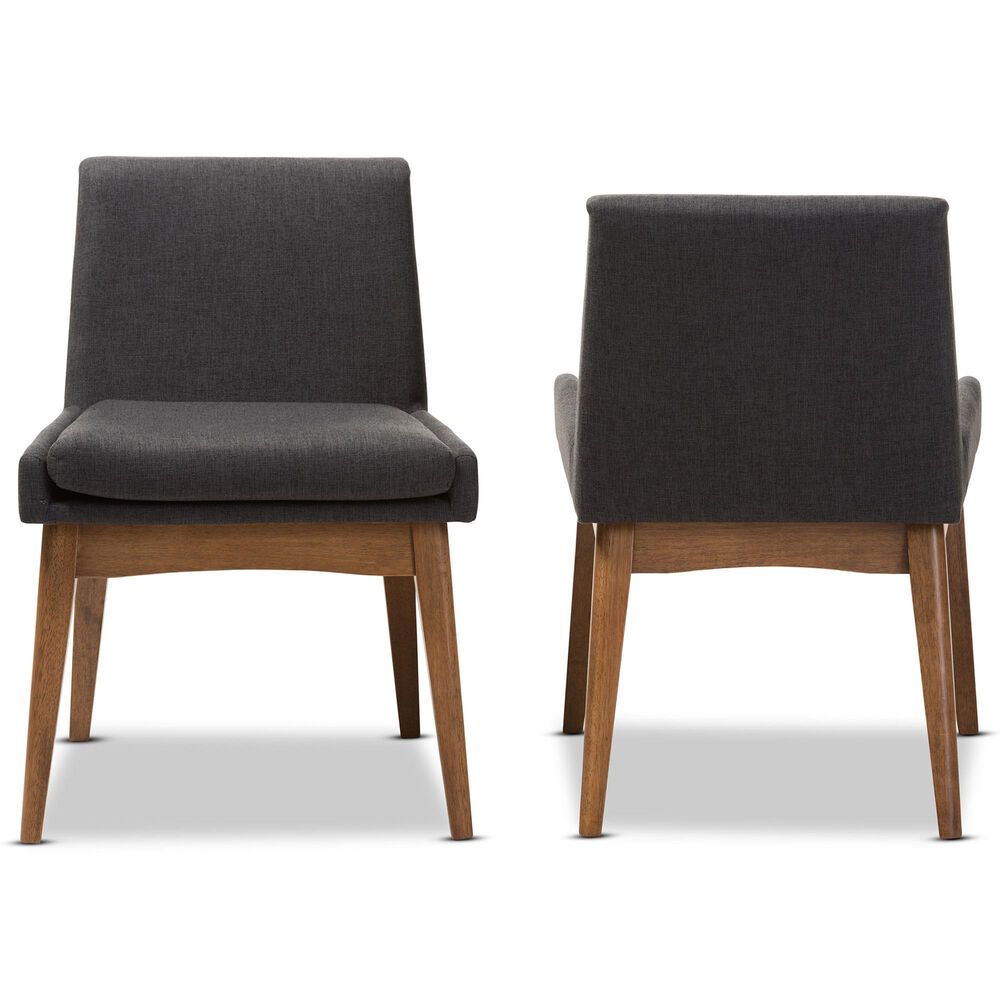 Baxton Studio Nexus Side Chair with Dark Grey Cushion in Walnut Brown (Set of 2), , large