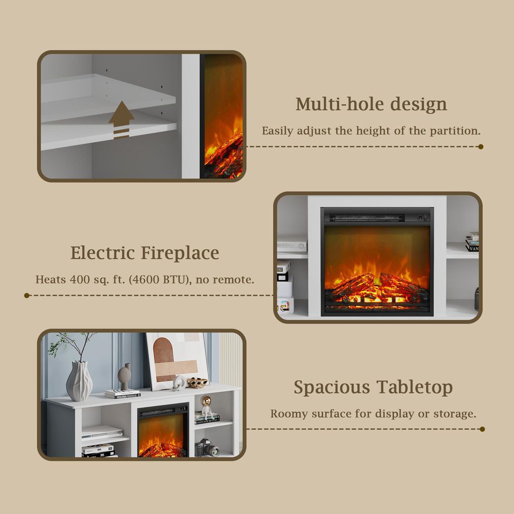 Noviland 59&quot; Fireplace TV Stand in Solid White, , large