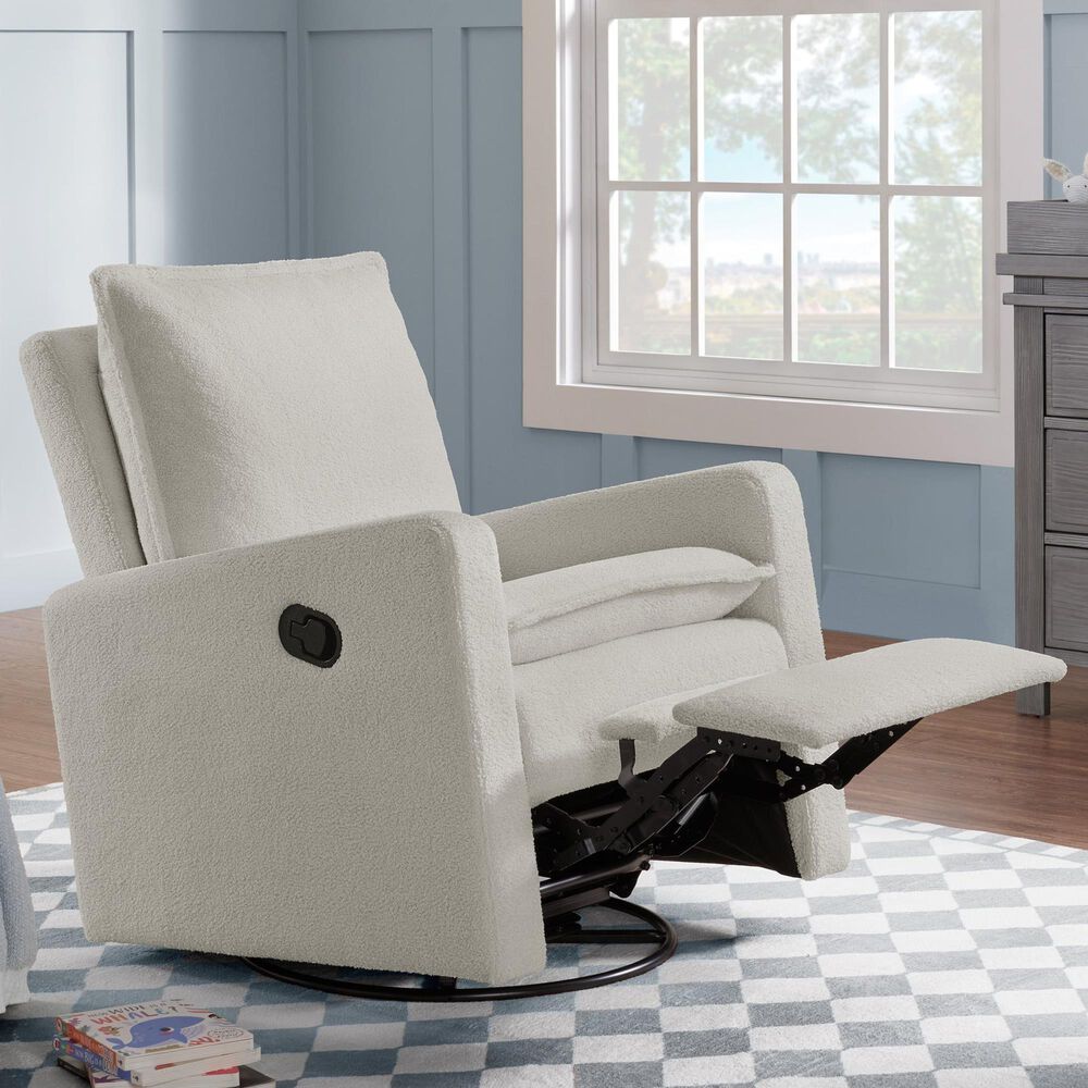 M Design Village Uptown Swivel Push Back Rocker Recliner in Boucle White, , large
