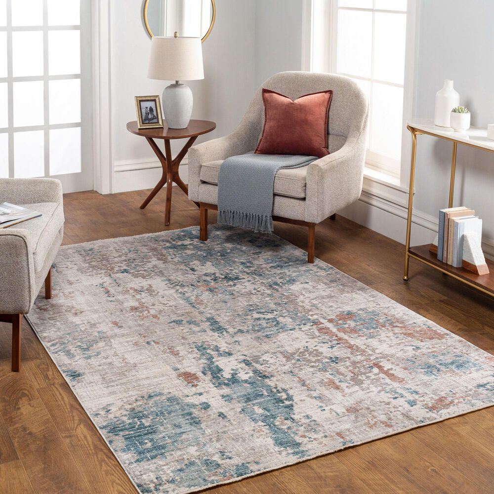 Surya Carlisle 5&#39;3&quot; x 7&#39;9&quot; Pale Blue, Dusty Pink, Medium Brown, Cream and Charcoal Area Rug, , large
