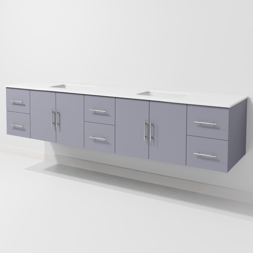 Lexora Home Geneva 84" Double Bathroom Vanity in Dark Grey with 2 cm White Cultured Marble Top and Rectangular Sinks, , large