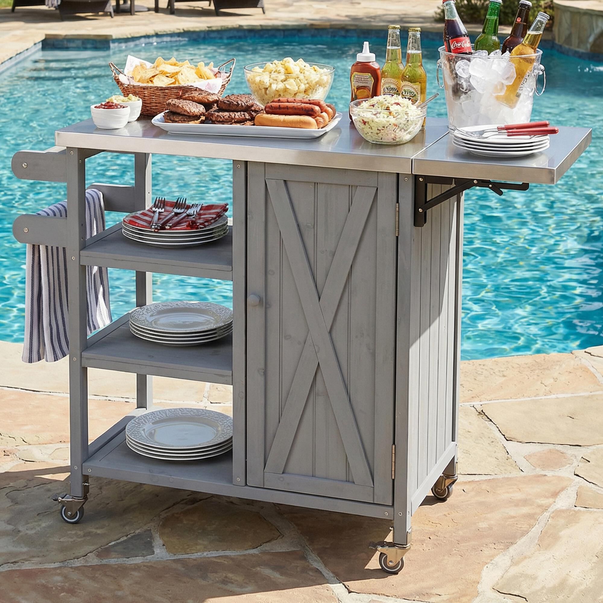 Hearth and Haven Outdoor Kitchen Island Cart with Stainless Steel
