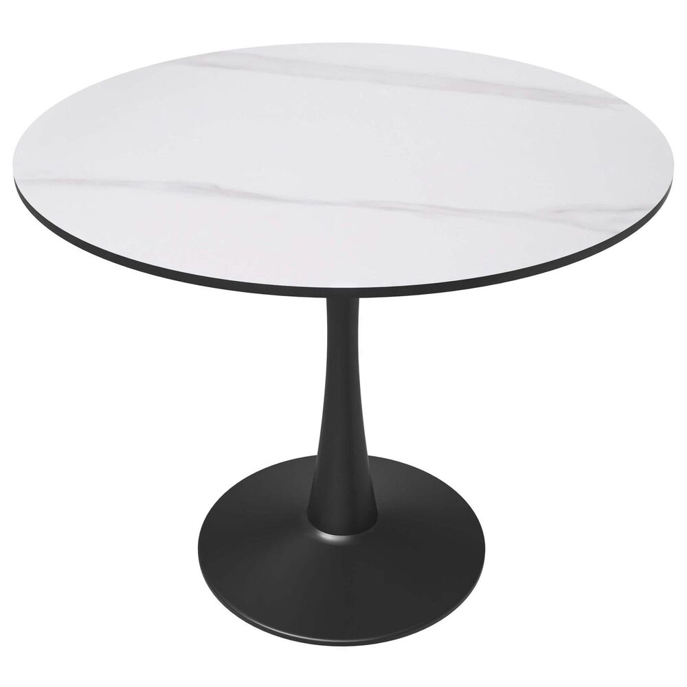 Leisuremod Leisuremod Bristol 35 round dining table Black base with White Sintered stone Top, , large
