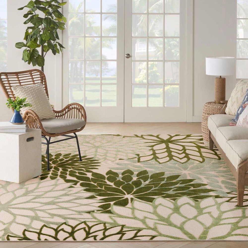 Nourison Aloha ALH05 3&#39;6&quot; x 5&#39;6&quot; Ivory and Green Indoor/Outdoor Area Rug, , large