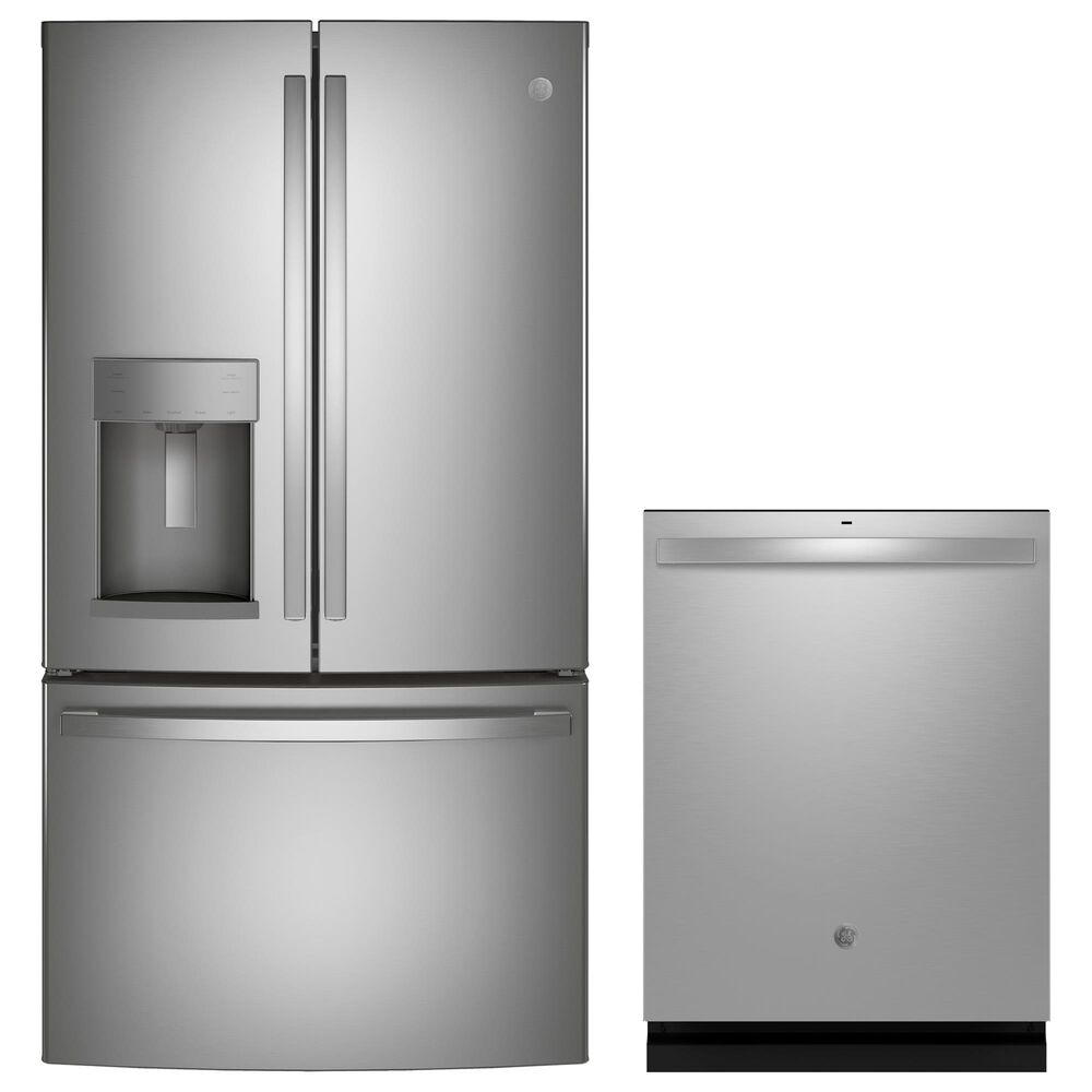 GE Appliances 2-Piece Kitchen Package with 27.7 Cu. Ft. French-Door Refrigerator and Rounded Handle Dishwasher in Fingerprint Resistant Stainless, , large