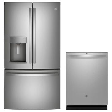 GE Appliances 2-Piece Kitchen Package with 27.7 Cu. Ft. French-Door Refrigerator and Rounded Handle Dishwasher in Fingerprint Resistant Stainless, , large