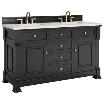 James Martin Vanities Brookfield 60" Double Bathroom Vanity in Black Onyx with 3 cm Ethereal Noctis Quartz Top and Rectangular Sinks, , large