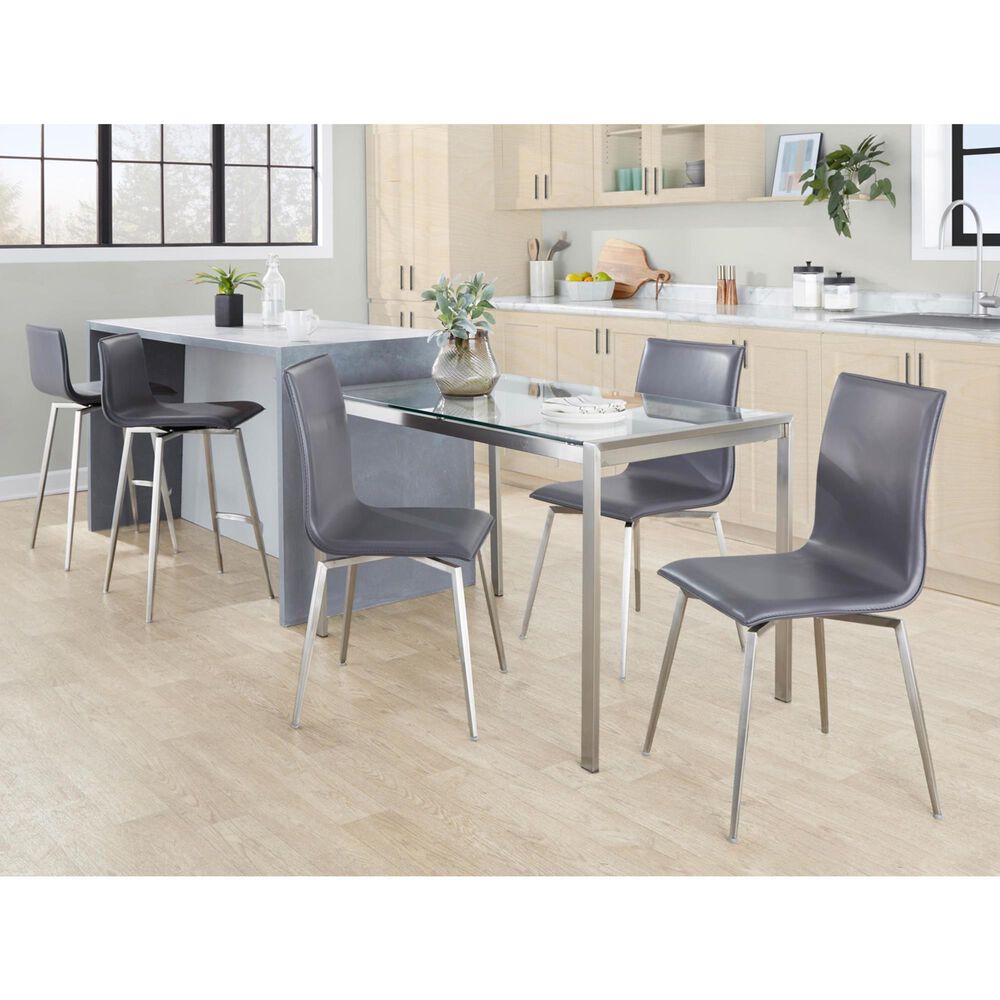 Lumisource Mason Swivel Side Chair with Grey Upholstered in Brushed Stainless Steel (Set of 2), , large