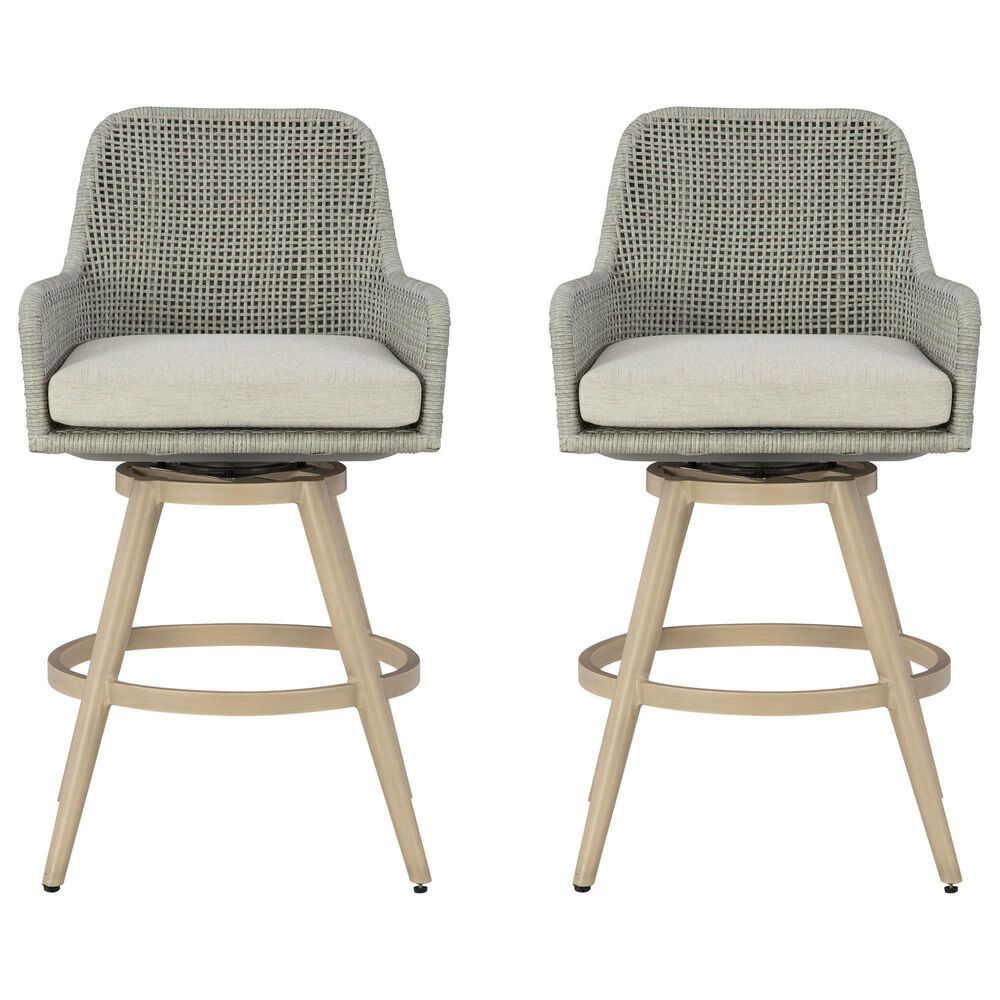 Ashley Seton Creek Patio Bar Stool with Cushion in Beige and Gray (Set of 2), , large