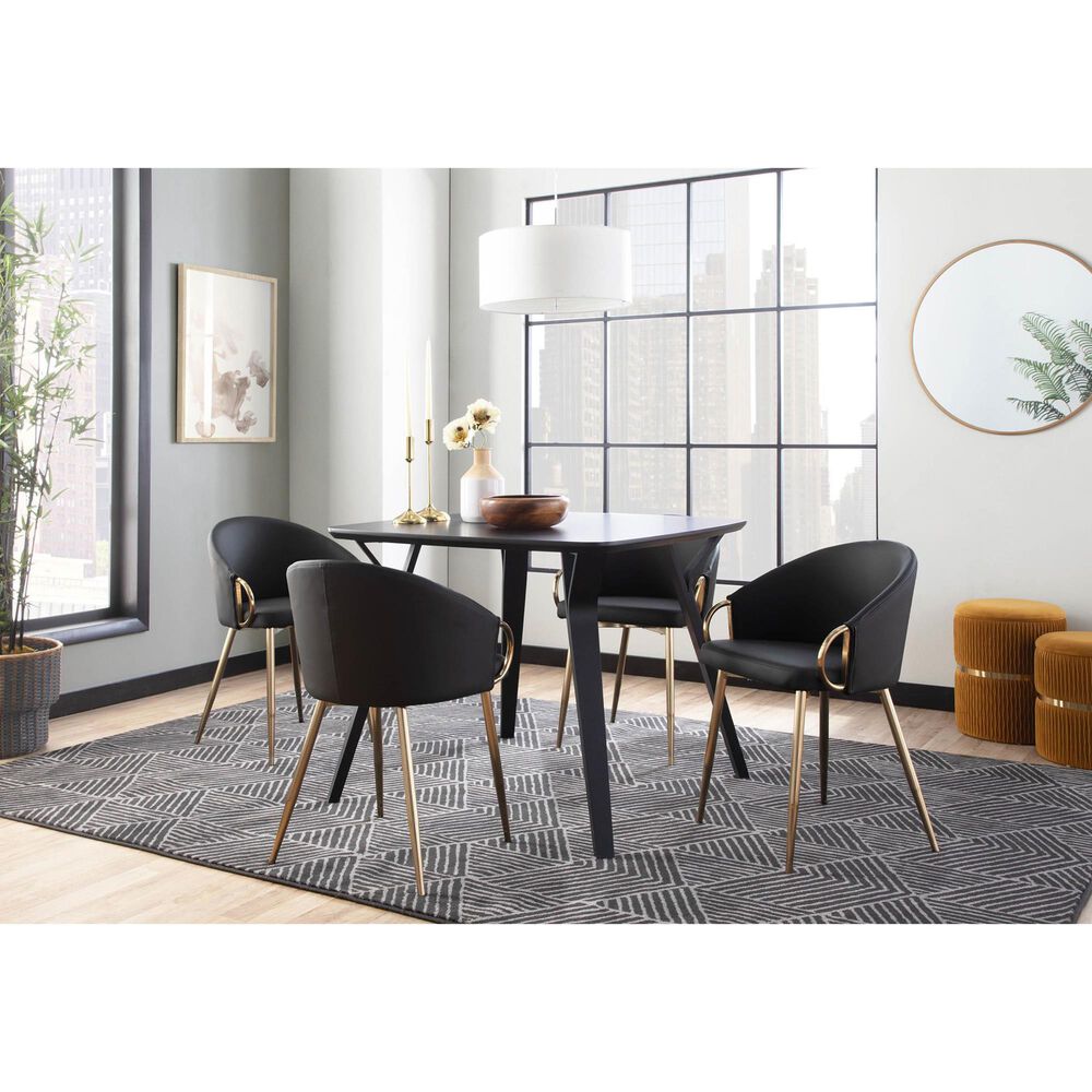 LumiSource Claire Arm Chair with Black Faux Leather Cushion in Gold (Set of 2), , large