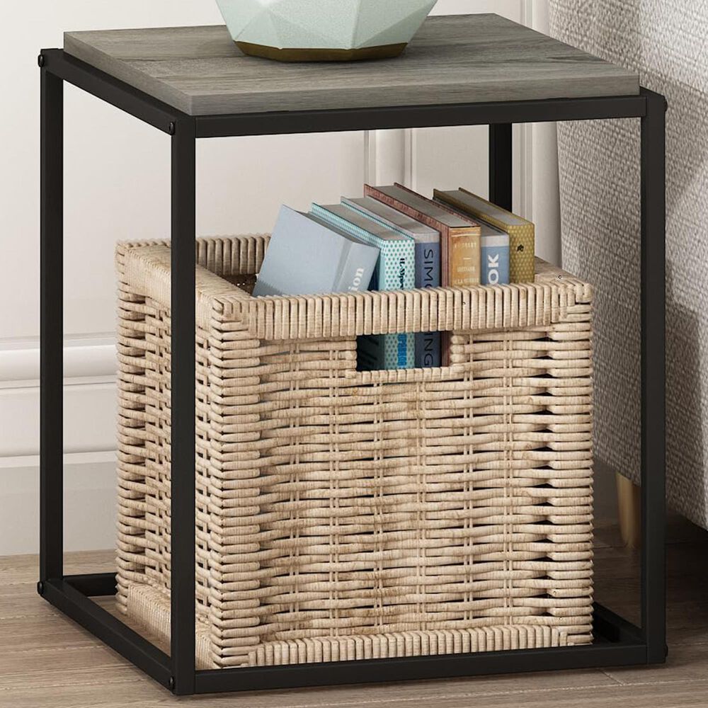 HOMLUX Cube Stackable End Table in French Oak Grey and Black, , large