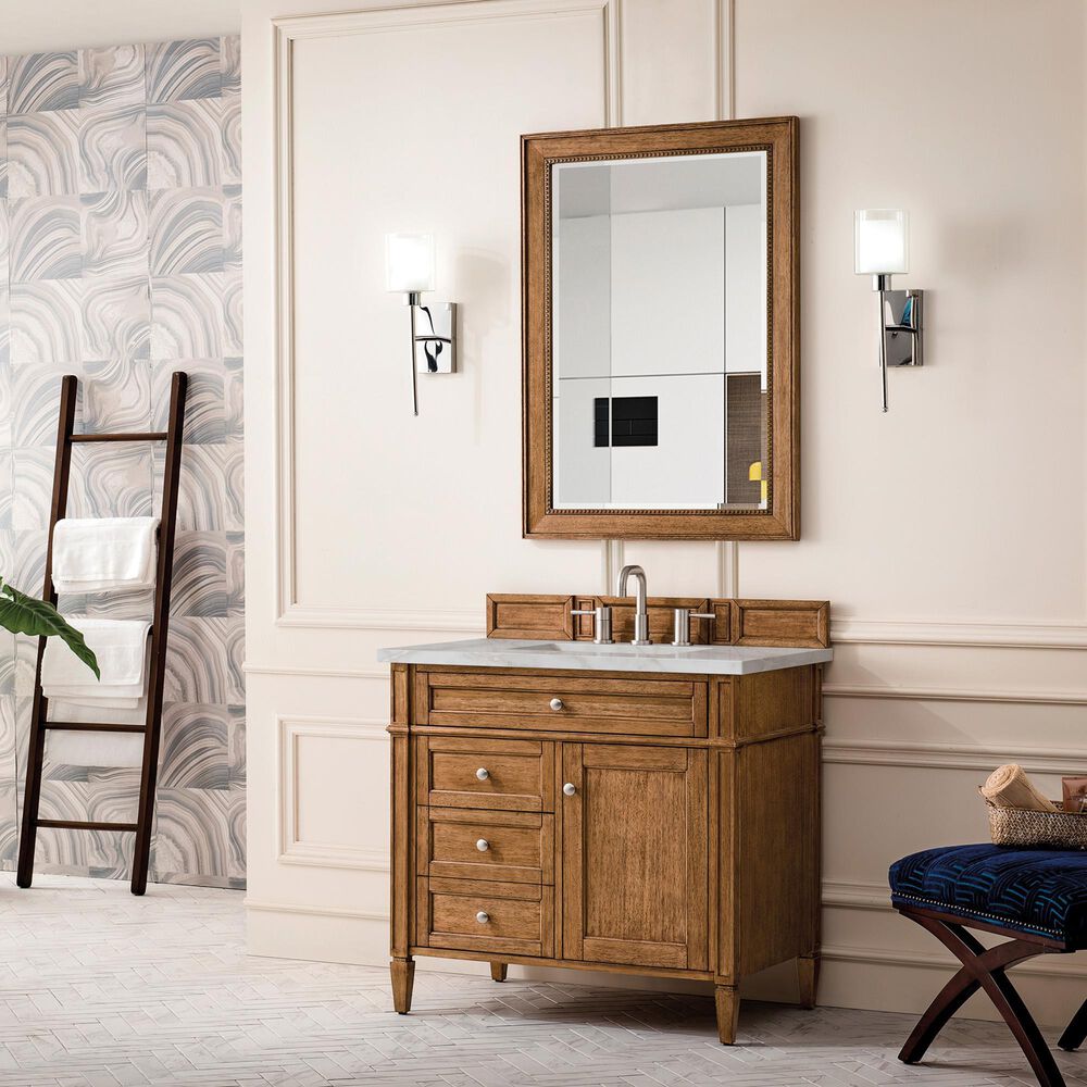 James Martin Vanities Brittany 36&quot; Single Bathroom Vanity in Saddle Brown with 3 cm Victorian Silver Quartz Top and Rectangular Sink, , large