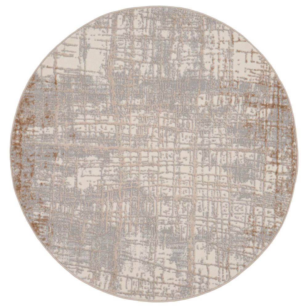 Nourison Rush 4&#39; Round Ivory and Taupe Area Rug, , large