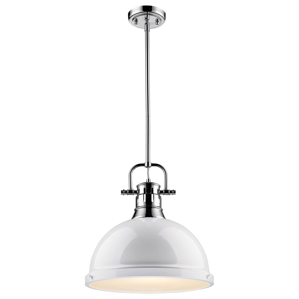 Golden Lighting Duncan 1-Light Pendant with Rod and White Shade in Chrome, , large