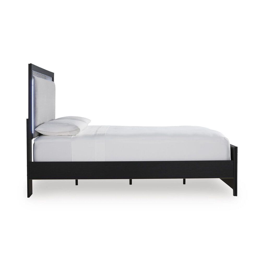 Ashley Maeling King Upholstered Panel Bed in Matte Black with LED Light, , large