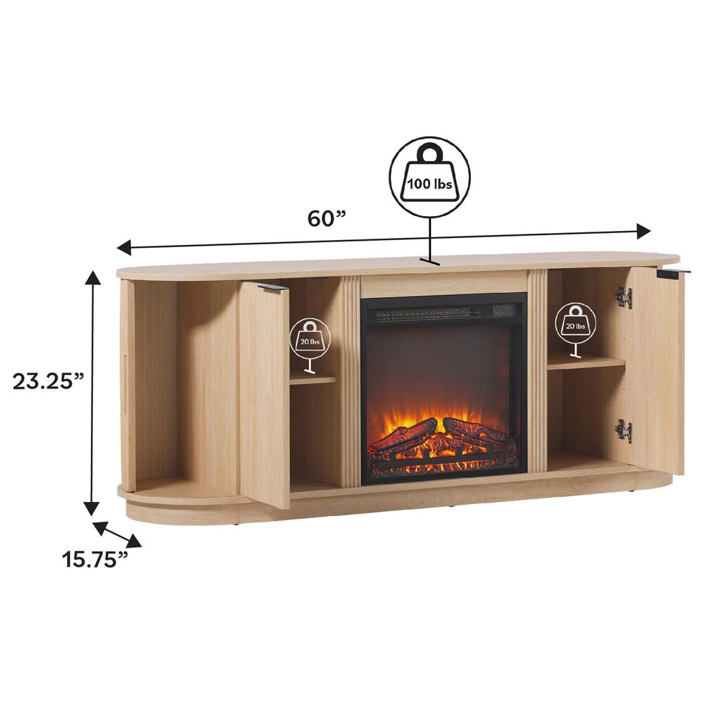 Walker Edison Chloe 60&quot; TV Stand with Freestanding Electric Fireplace in Coastal Oak, , large
