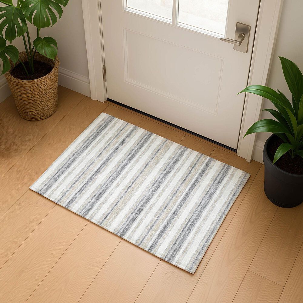 Dalyn Rug Company Soft Essentials Striped Silver 2'6" x 3'10" Indoor/Outdoor Area Rug, , large