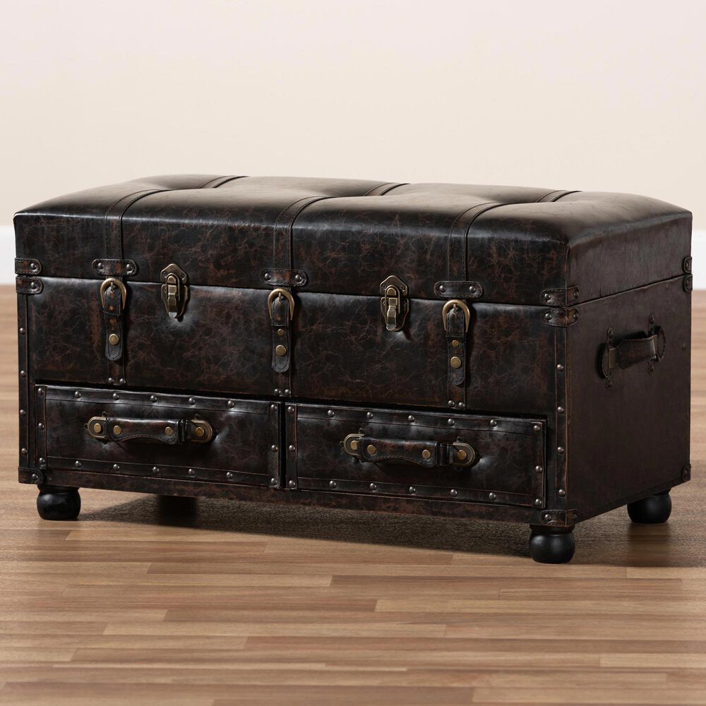Baxton Studio Callum 2-Drawer Storage Ottoman in Dark Brown, , large