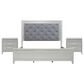 Belle Furnishings Reflections King Upholstered Bed with Two Nightstands in Pearl White and Rhinestone, , large
