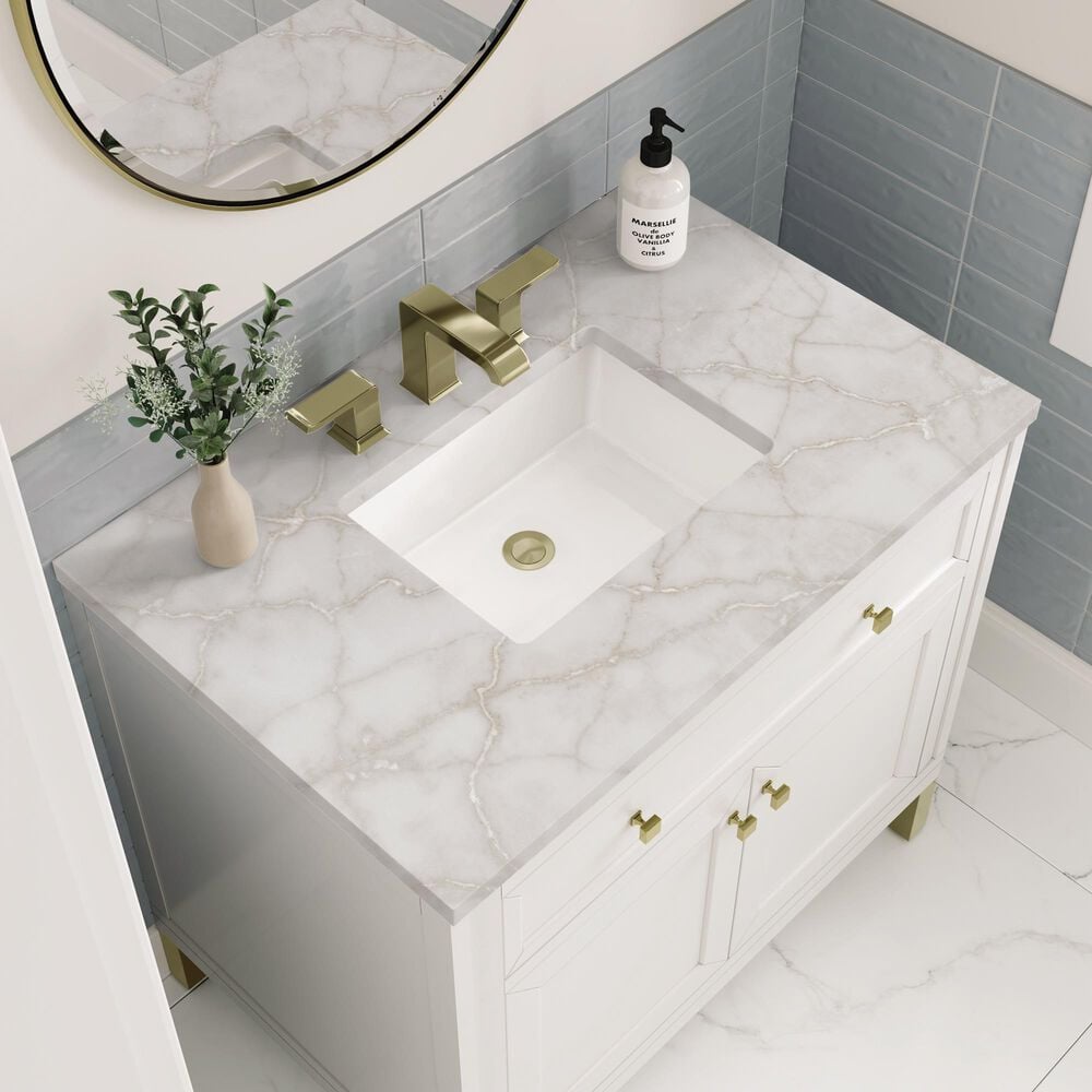 James Martin Vanities Chicago 36&quot; Single Bathroom Vanity in Glossy White with 3 cm Victorian Silver Quartz Top and Rectangular Sink, , large