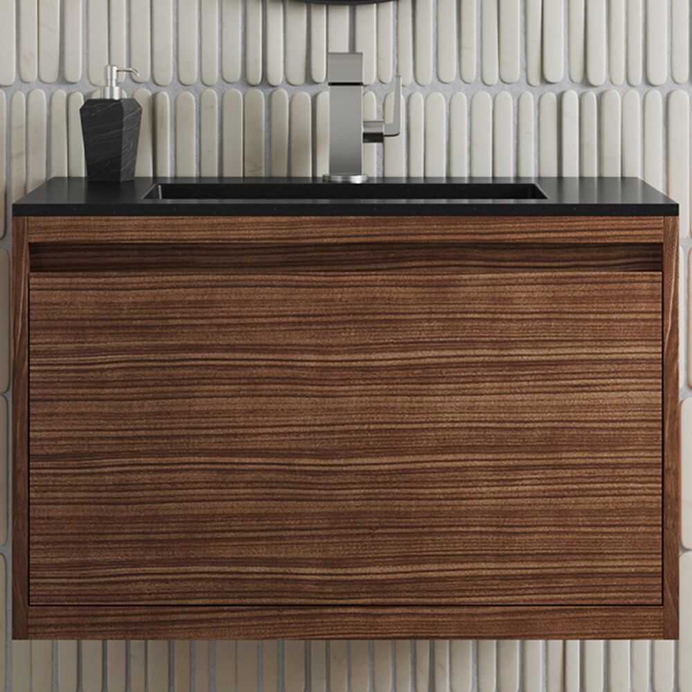 James Martin Vanities Mantova 31.5&quot; Single Vanity in Mid-Century Walnut and Brushed Nickel with 3 cm Charcoal Black Composite Stone Top and Rectangular Sink, , large