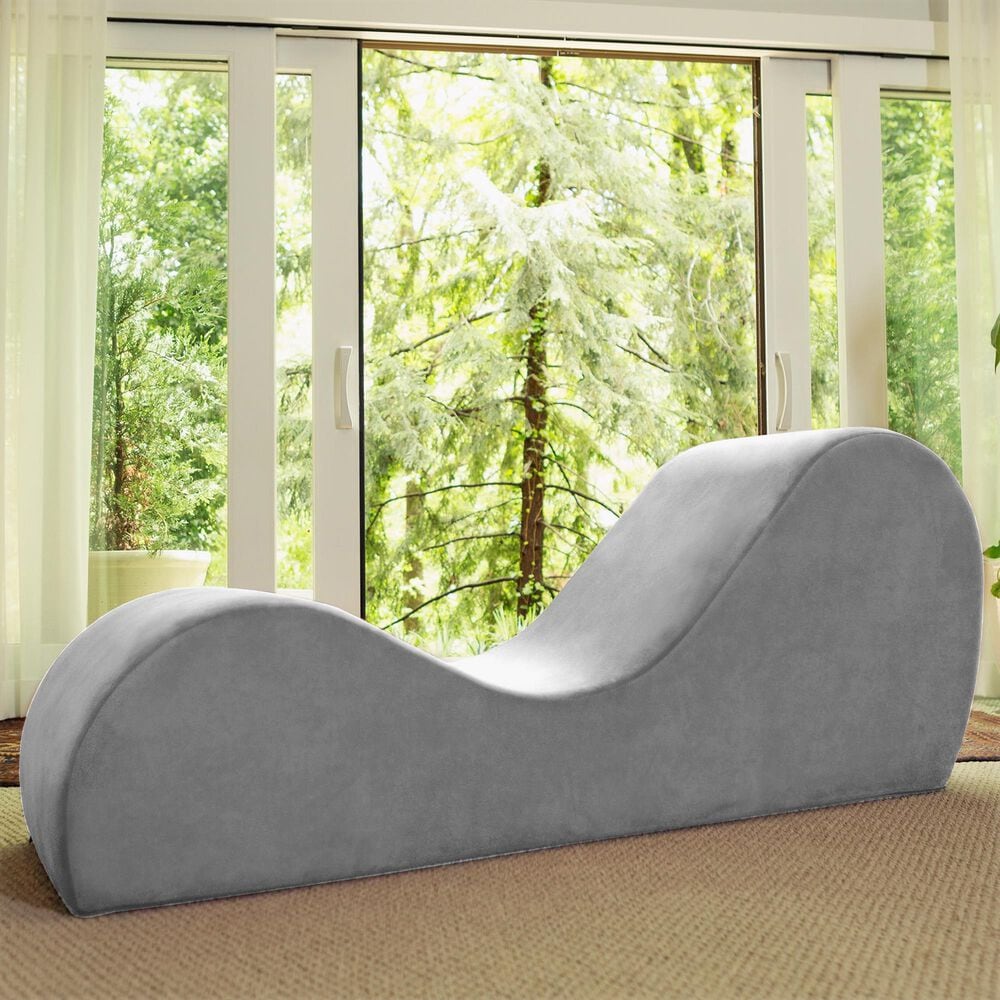 Jaxx Avana Chaise Lounge Yoga Chair in Grey Velvet, , large