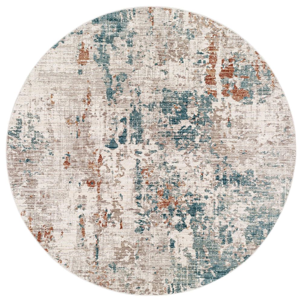 Surya Carlisle 5"3" Round Pale Blue, Dusty Pink, Medium Brown, Cream and Charcoal Area Rug, , large
