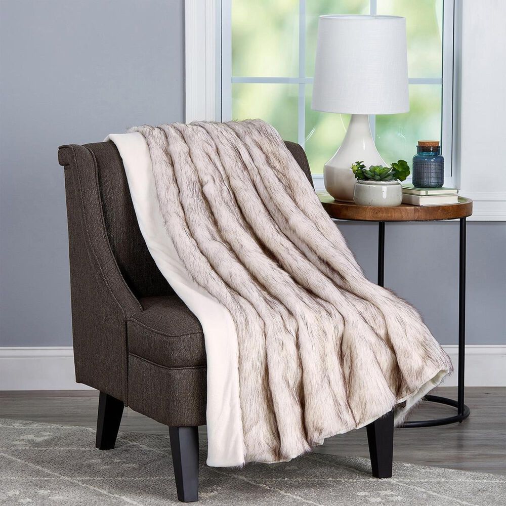 Timberlake Lavish Home Premium Faux Wolf Fur Blanket in Pearl White, , large