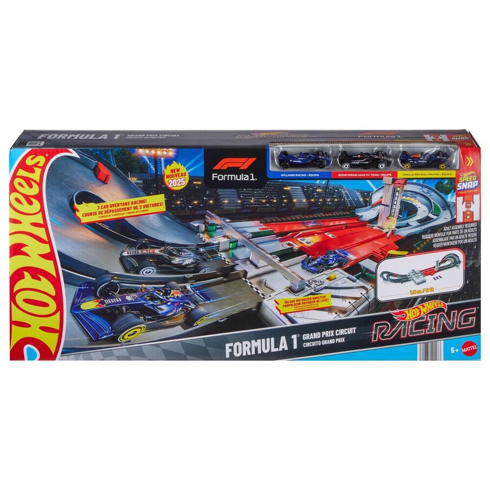 Hot Wheels Racing Formula 1 Grand Prix Circuit Track Set with 1:64 Scale Vehicles, , large
