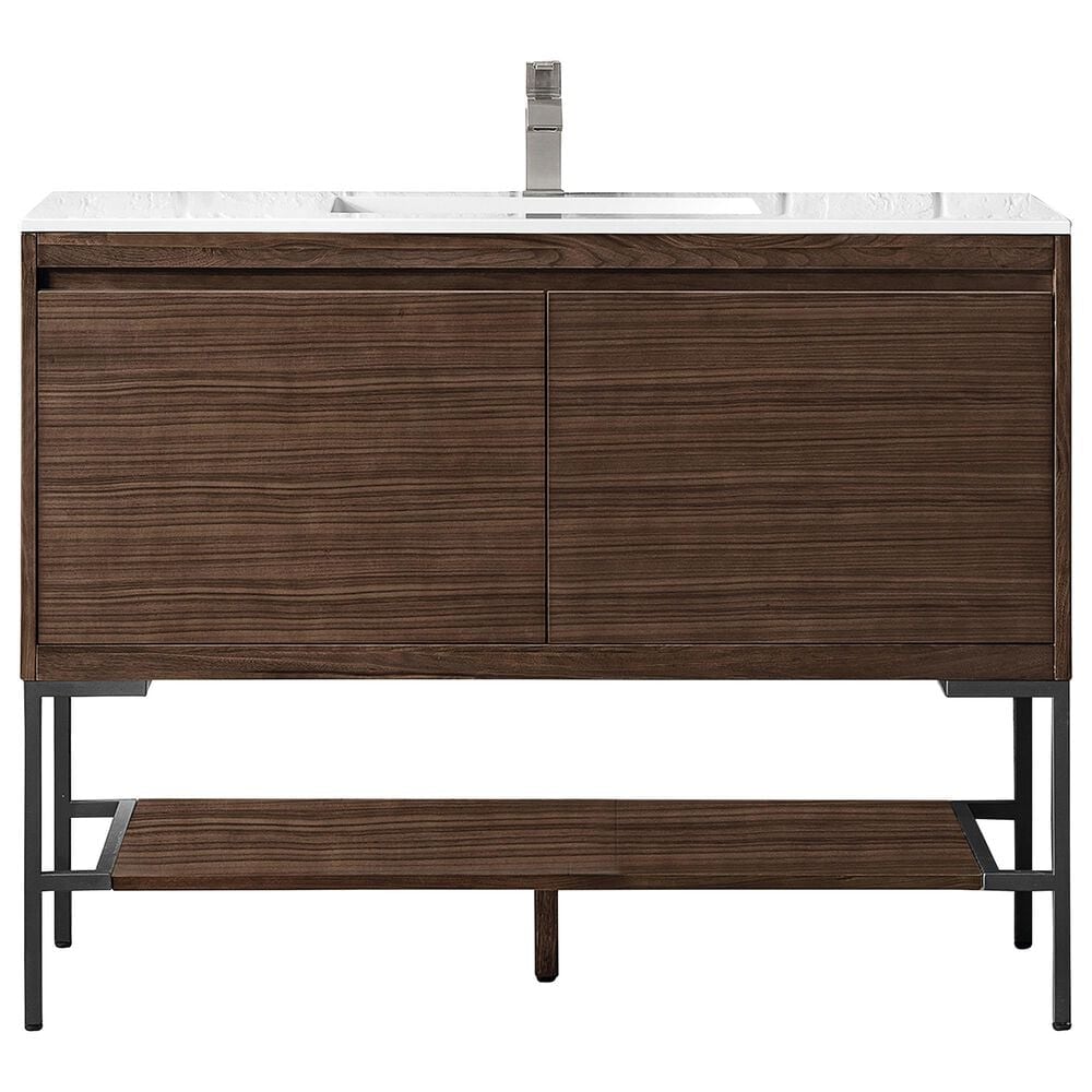 James Martin Vanities Mantova 47.3" Single Vanity in Glossy White and Brushed Nickel with 3 cm Glossy White Composite Stone Top and Rectangular Sink, , large